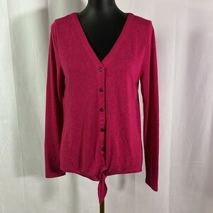 NWT LOFT Pink Long Sleeve Tie Front Button Down V-Neck Top